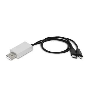 Cabo USB com 2 Saídas Personalizado | Dimensões (L x A x P): 2.0 x 50.0 x 9.0 | Peso = 18 g