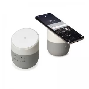 Caixa de Som com Carregador Wireless Personalizada | Dimensões (L x A x P): 7.0 x 8.5 x 7.0 | Peso = 180 g