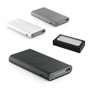 Carregador Portátil Wireless Power Bank 10000mAh Personalizado | Dimensões (L x A x P): 7.3 x 13.5 x 1.8 | Peso = 221 g