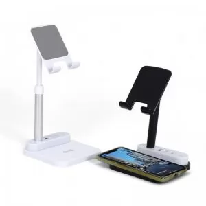 Carregador Wireless com Suporte Celular Ajustável Personalizado | Dimensões (L x A x P): 25.5 x 12.2 x 12.0 | Peso = 300 g