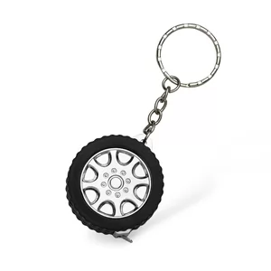 Chaveiro com Trena no formato de Pneu Personalizado | Dimensões (L x A x P): 4.0 x 4.0 x 1.7 | Peso = 25 g