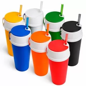 Copo com Tampa Porta Snack Personalizado | Dimensões (L x A x P): 8.7 x 14.5 x 6.3 | Peso = 62 g