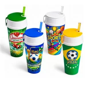 Copo in mold label com Tampa Porta Snack Personalizado | Dimensões (L x A x P): 8.7 x 14.5 x 6.3 | Peso = 62 g