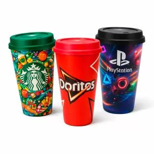 Copo para café in mold label Personalizado | Dimensões (L x A x P): 8.7 x 14.5 x 6.3 | Peso = 50 g
