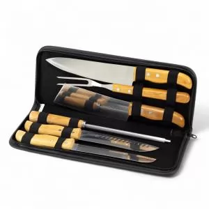 Kit Churrasco com 7 Peças Personalizado | Dimensões (L x A x P): 18.0 x 4.2 x 37.1 | Peso = 805 g