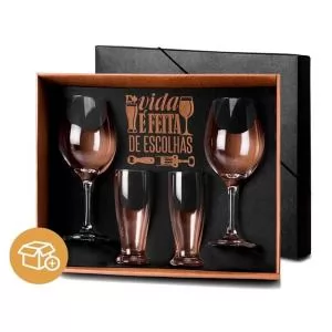 Kit de Taças de Vinho e Tulipa para Cerveja Personalizado | Dimensões (L x A x P): 36.5 x 10.0 x 30.0 | Peso = 1165 g