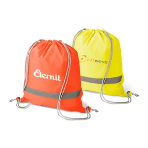 Mochila Saco em Nylon 210 com faixa Refletiva Personalizada | Dimensões (L x A x P): 40.0 x 35.0 x 0.0 | Peso = 50 g