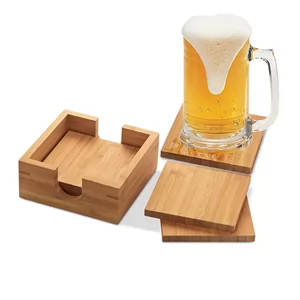 Porta Copo em Bambu com 4 Peças Personalizado | Dimensões (L x A x P): 10.0 x 4.5 x 11.0 | Peso = 310 g