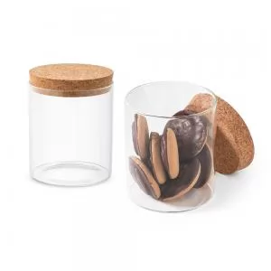Pote de Vidro Ecológico com Tampa de Cortiça Personalizado | Dimensões (L x A x P): 9.5 x 11.8 x 9.5 | Peso = 210 g